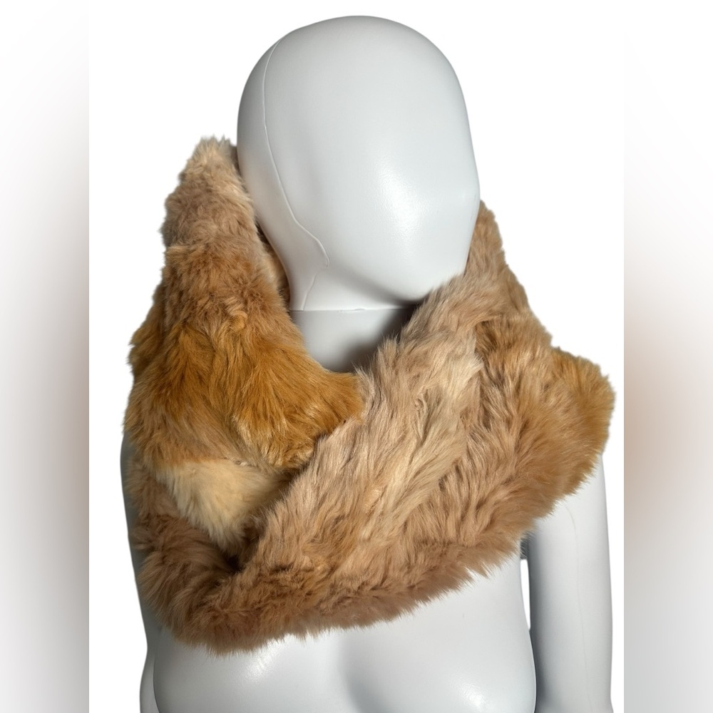 Anthropologie Tan Brown Faux Fur Wrap Scarf Infinity Chunky - Picture 1 of 5
